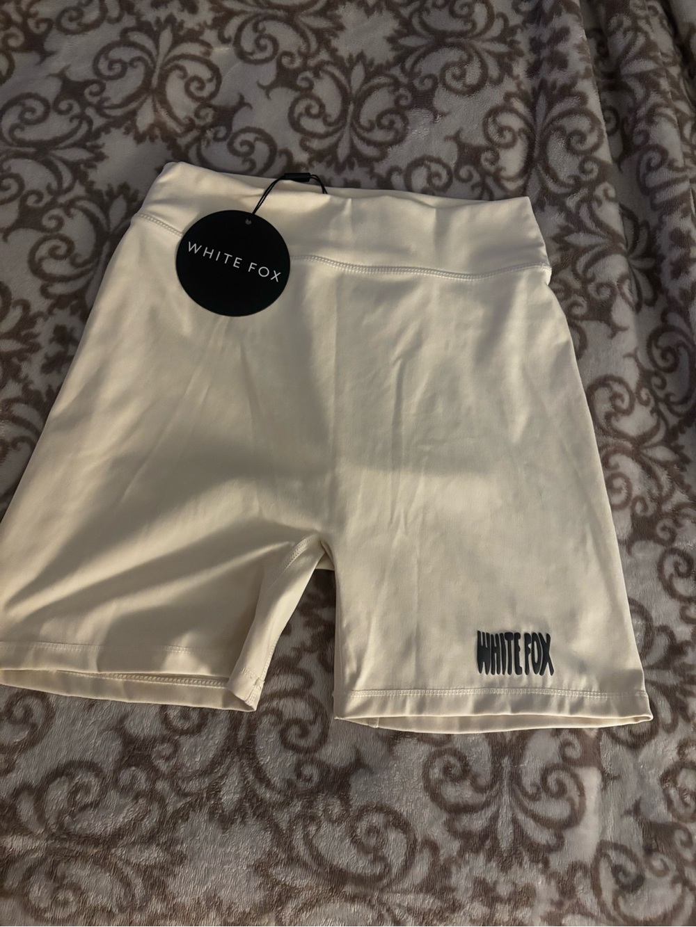 WHITE FOX Cream High-Waist Bike Shorts